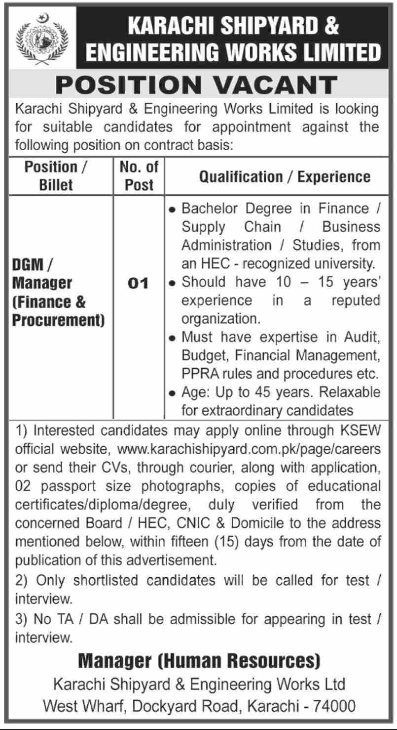 Jobs in Karachi Shipyard & Engineering Works Limited